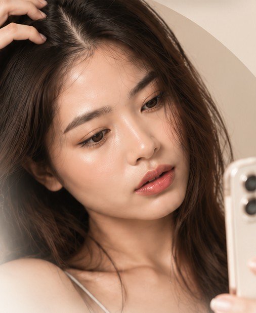 Wanita memeriksa kondisi rambut