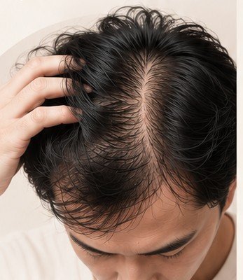 Pria memeriksa rambut